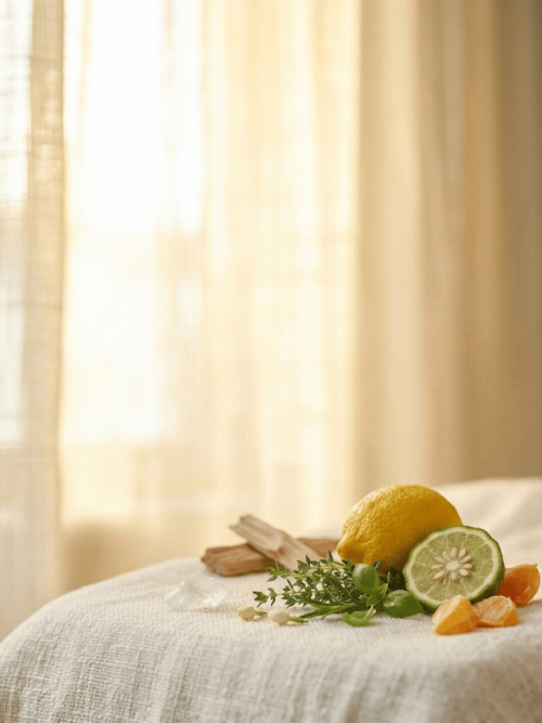 Una fragancia radiante y natural que celebra la frescura de los cítricos y el verdor de las hierbas aromáticas. Ideal para quienes buscan un aroma limpio, cítrico y revitalizante que transmita bienestar y frescura desde la primera pulverización.